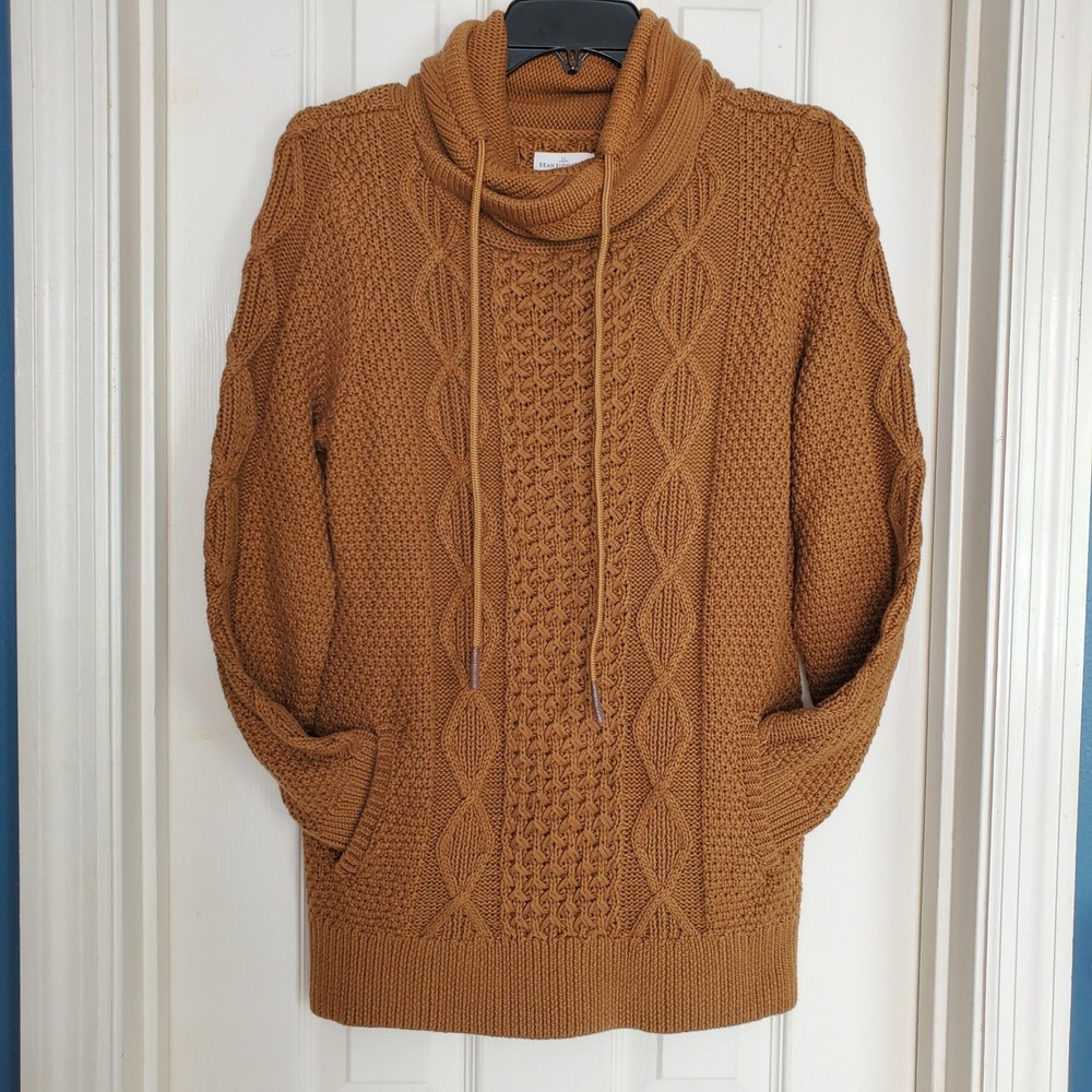 L.L.Bean Signature Cotton Funnel‎ Neck Cotton Fisherman Cable Knit Sweater Small - Picture 7 of 9
